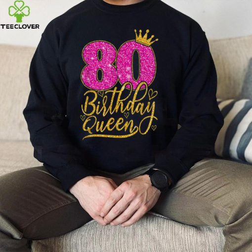 80 Year Old Gifts 80th Birthday Queen diamond crown Pink T Shirt