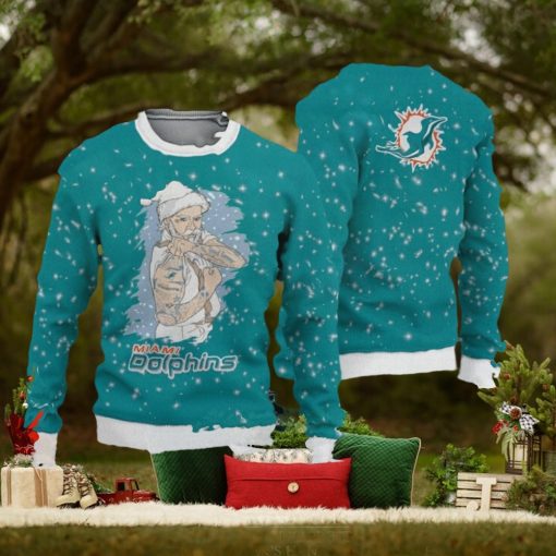 Miami Dolphins Fans Santa Claus Tattoo Ugly Christmas Sweater Gift