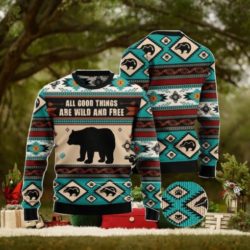 Bear Wild And Free Christmas Gift Ugly Christmas Sweater Xmas Holiday