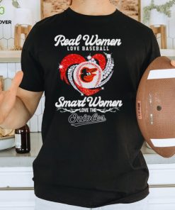 Real women love baseball smart women love the Baltimore Orioles baseball heart logo shirt