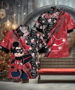 Boston Red Sox Mickey Mouse Floral Short Sleeve Hawaii Shirt