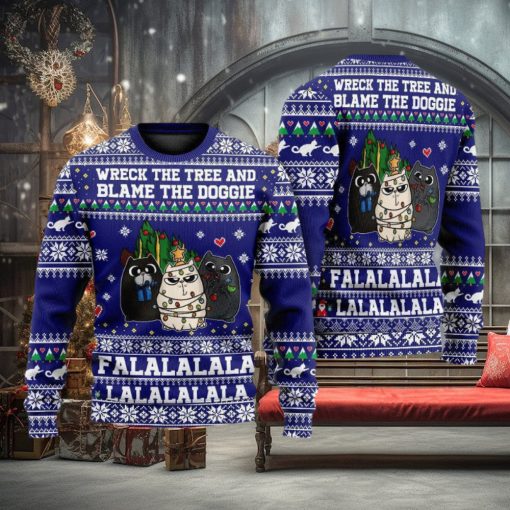 Cat Wreck The Tree Meowy Style Ugly Christmas 3D Sweater Gift For Men And Women
