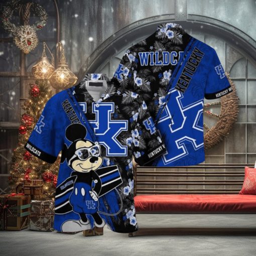 NCAA Kentucky Wildcats Hawaiian Shirt Mickey And Floral Pattern