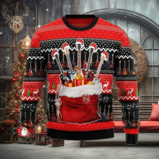 A Bag Gift Full Of Colorful Guitar Party Full Print Ugly Christmas Sweater