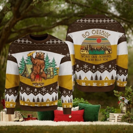 A Bear With Beer Go Outside Camping 3d All Over Print Ugly Christmas Sweater