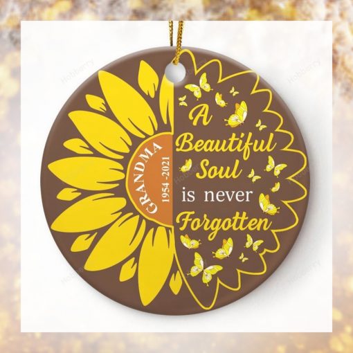 A Beautiful Soul Sunflower   Memorial Gift   Personalized Custom Circl Ornament