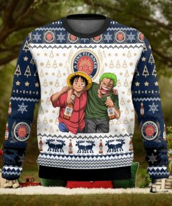 A Fine Pilsner Miller Lite x One Pice Luffy Zoro Ugly Christmas Sweater