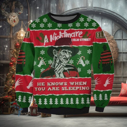 A Nightmare On Elms Street He Knows When You Are Sleeping Ugly Christmas Sweater For Men For Women