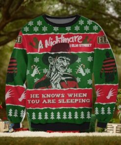 A Nightmare On Elms Street He Knows When You Are Sleeping Ugly Christmas Sweater For Men For Women