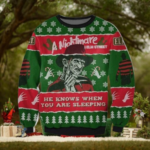 A Nightmare On Elms Street He Knows When You Are Sleeping Ugly Christmas Sweater For Men For Women