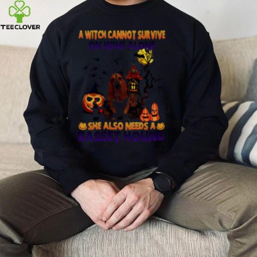 A Witch cannot survive on wine alone she also needs a Basset Hound Halloween shirt