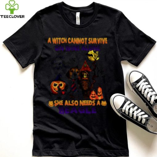 A Witch cannot survive on wine alone she also needs a Beagle Halloween shirt