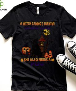 A Witch cannot survive on wine alone she also needs a Black Pug Halloween shirt