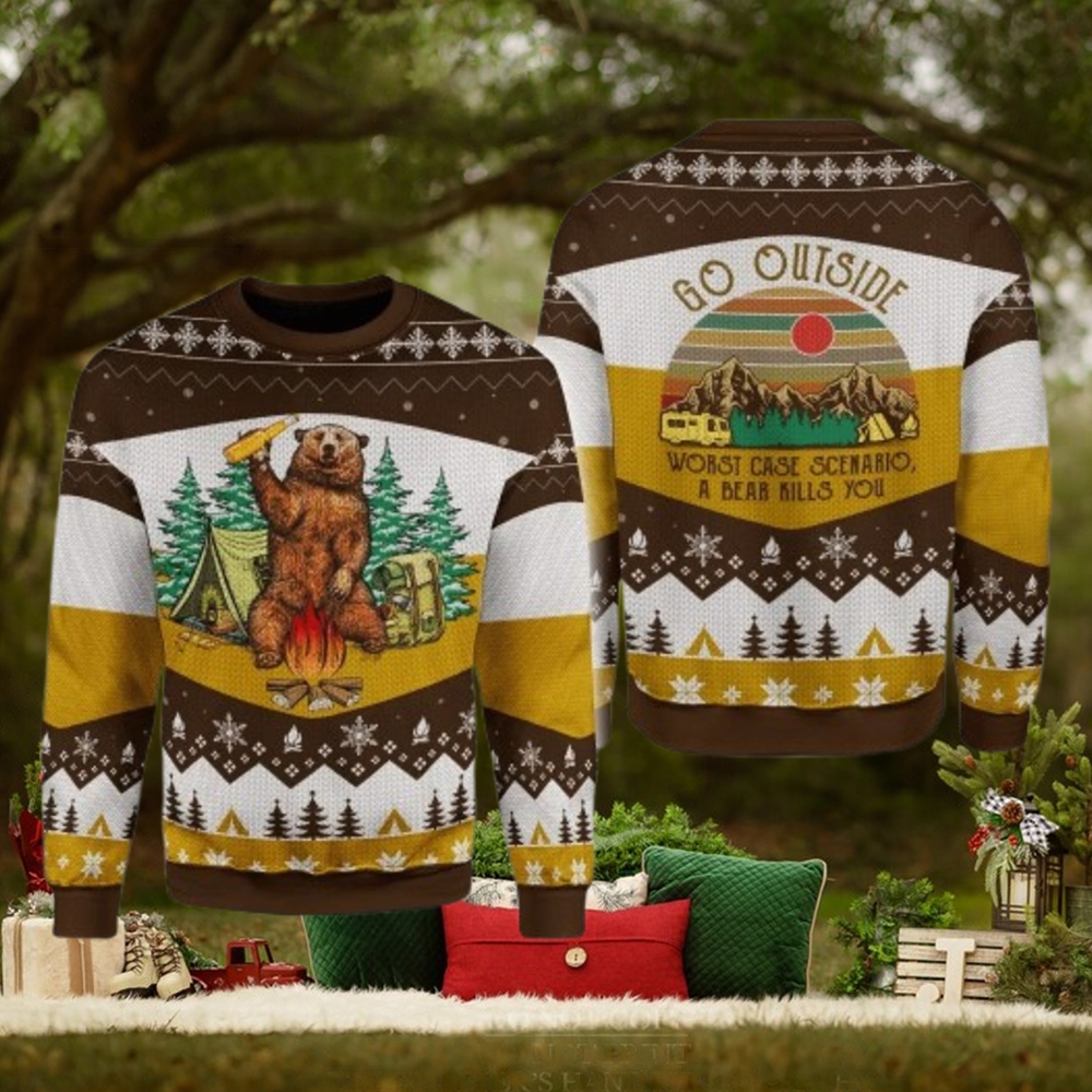 A bear with beer vintage camping Christmas sweater A bear with beer vintage camping Christmas sweater