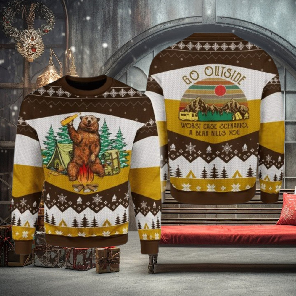 A bear with beer vintage camping Christmas sweater A bear with beer vintage camping Christmas sweater