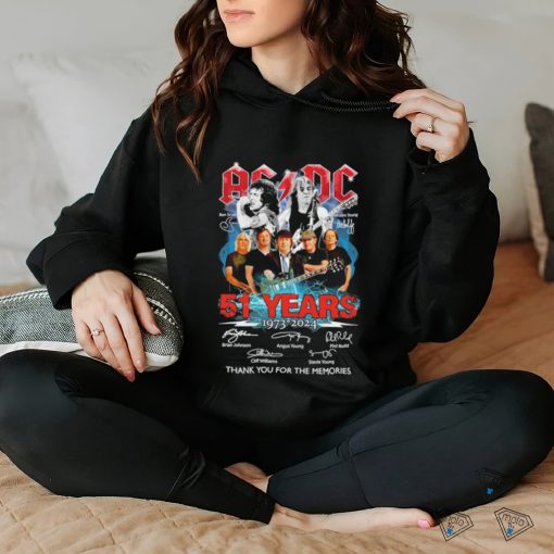 AC DC 51 years 1973 2024 team music signature thank you for the memories hoodie, sweater, longsleeve, shirt v-neck, t-shirt