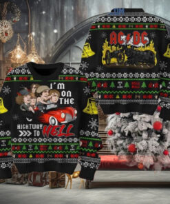 AC DC On The Highway To Hell Christmas Sweater Chirstmas Gifts 2024 Xmas For Family And Friends Ugly Sweater