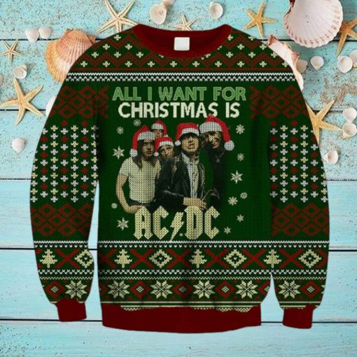 ACDC All I Want For Christmas Is ACDC Green 2023 Ugly Chirstmas Sweater