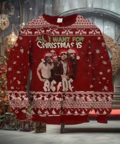 ACDC All I Want For Christmas Is ACDC With Snowflakes And Reindeer Pattern Ugly Christmas Sweater