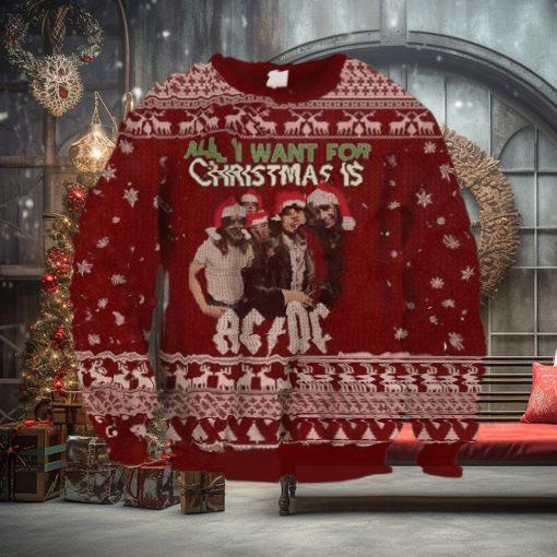 ACDC All I Want For Christmas Is ACDC With Snowflakes And Reindeer Pattern Ugly Christmas Sweater