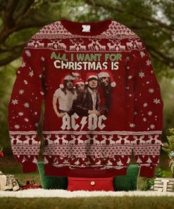 ACDC All I Want For Christmas Is ACDC With Snowflakes And Reindeer Pattern Ugly Christmas Sweater