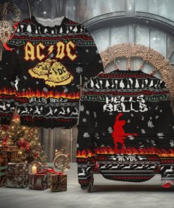 ACDC Angus Young Hells Bells With Flames And Reindeer Pattern Classic Gift For Fans Christmas Ugly Sweater