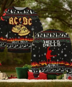 ACDC Angus Young Hells Bells With Flames And Reindeer Pattern Classic Gift For Fans Christmas Ugly Sweater