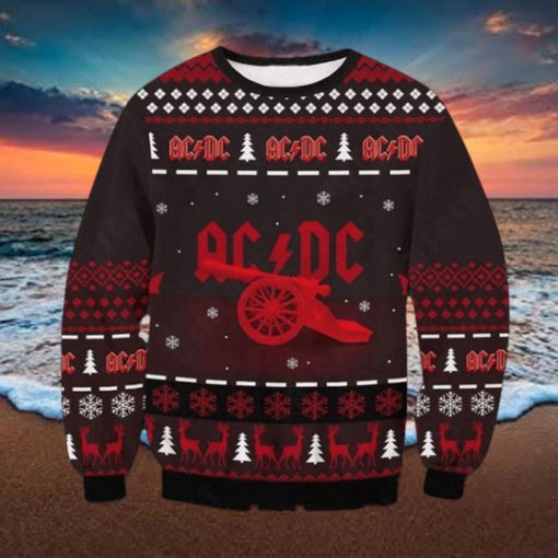 ACDC Band Canon Reindeer Snowflake Reindeer 2023 Ugly Christmas Sweater
