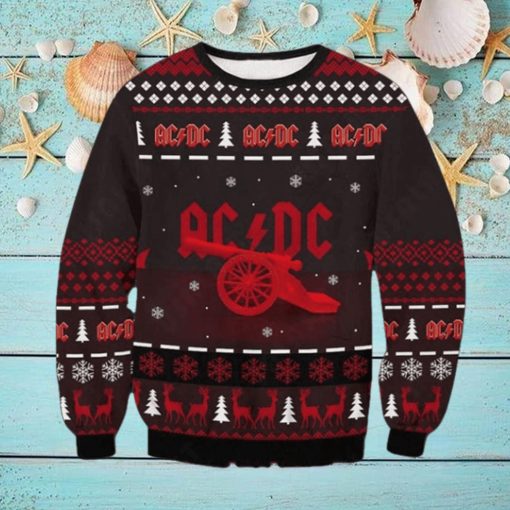 ACDC Band Canon Reindeer Snowflake Reindeer 2023 Ugly Christmas Sweater