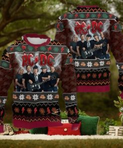 ACDC Band Members Photo Snowflakes And Thunder Logo Pattern Knitted Ugly Christmas Sweater