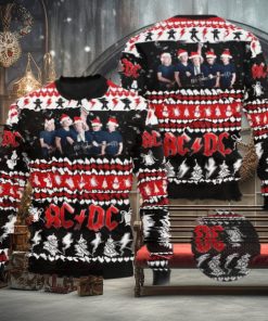 ACDC Band Members Photo With Santa Hats Holiday 2024 Ugly Christmas Sweater
