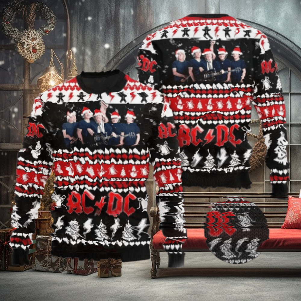 ACDC Band Members Photo With Santa Hats Holiday 2024 Ugly Christmas Sweater ACDC Band Members Photo With Santa Hats Holiday 2024 Ugly Christmas Sweater