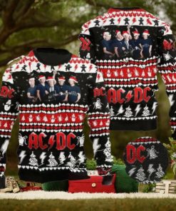 ACDC Band Members Photo With Santa Hats Holiday 2024 Ugly Christmas Sweater