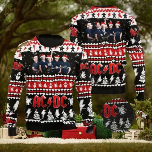 ACDC Band Members Photo With Santa Hats Holiday 2024 Ugly Christmas Sweater
