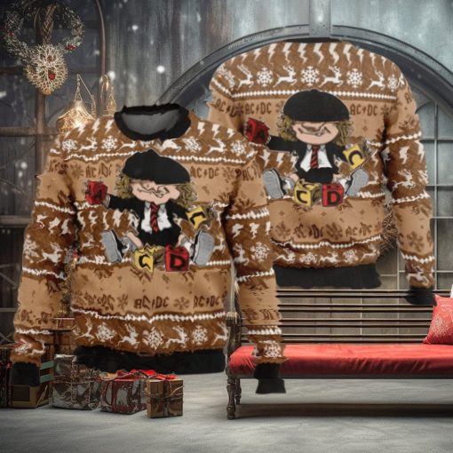 ACDC Brian Johnson Chibi Style Knitted Ugly Christmas Sweater