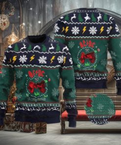 ACDC For Those To Have A Great Christmas Xmas Wreath Knitted Green Ugly Christmas Sweater