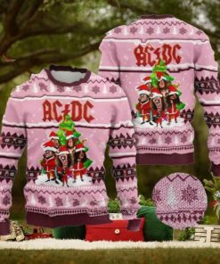 ACDC Funny Band Graphics Vintage Knitted Pink Christmas Ugly Sweater