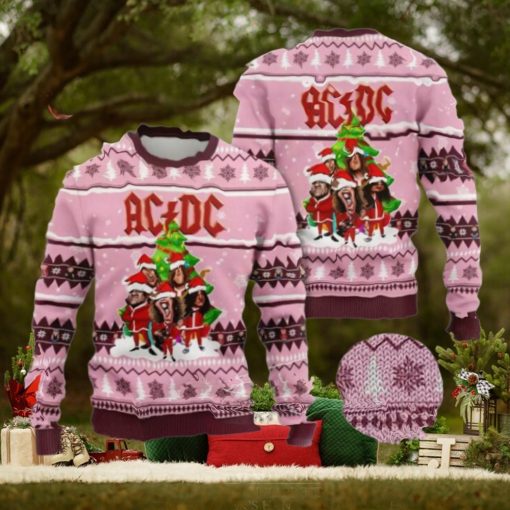 ACDC Funny Band Graphics Vintage Knitted Pink Christmas Ugly Sweater