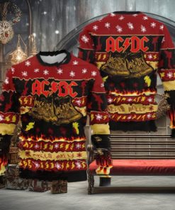 ACDC Hells Bells Flames Graphics Thunder Pattern Knitted 2024 Christmas Ugly Sweater
