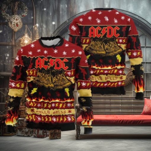 ACDC Hells Bells Flames Graphics Thunder Pattern Knitted 2024 Christmas Ugly Sweater