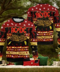 ACDC Hells Bells Flames Graphics Thunder Pattern Knitted 2024 Christmas Ugly Sweater