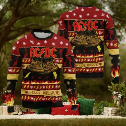 ACDC Hells Bells Flames Graphics Thunder Pattern Knitted 2024 Christmas Ugly Sweater
