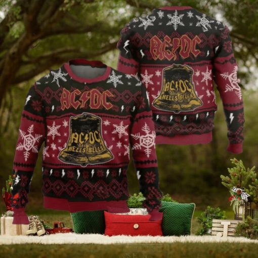 ACDC Hells Bells Signature Big Cracked Bell With Snowflakes Pattern 2024 Ugly Christmas Sweater