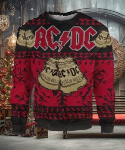 ACDC Hells Bells Signature Symbol With Snowflakes Pattern Black And Red Ugly Christmas Sweater 2024