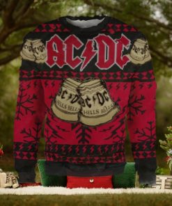 ACDC Hells Bells Signature Symbol With Snowflakes Pattern Black And Red Ugly Christmas Sweater 2024
