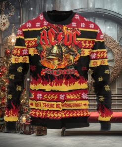 ACDC Jingle Hells Bells Let There Be Christmas With Flames Pattern Knitted 2024 Christmas Ugly Sweater