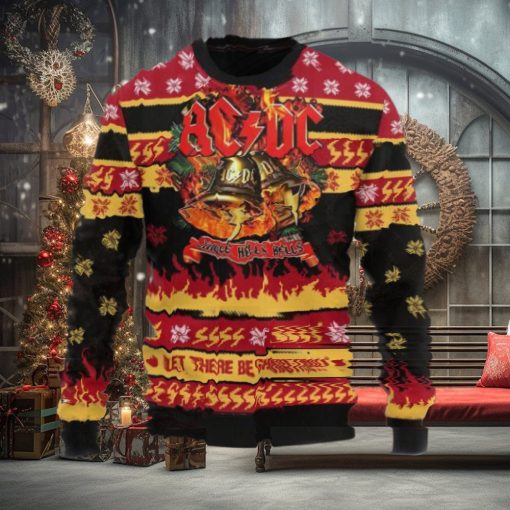ACDC Jingle Hells Bells Let There Be Christmas With Flames Pattern Knitted 2024 Christmas Ugly Sweater