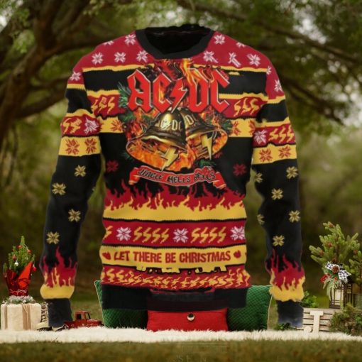 ACDC Jingle Hells Bells Let There Be Christmas With Flames Pattern Knitted 2024 Christmas Ugly Sweater