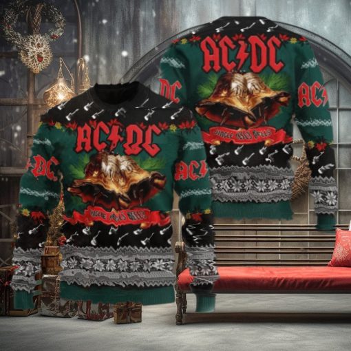 ACDC Jingle Hells Bells With Signature Bells Art Electric Guitar Pattern 2024 Ugly Christmas Sweater