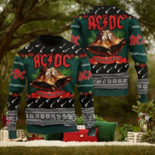 ACDC Jingle Hells Bells With Signature Bells Art Electric Guitar Pattern 2024 Ugly Christmas Sweater